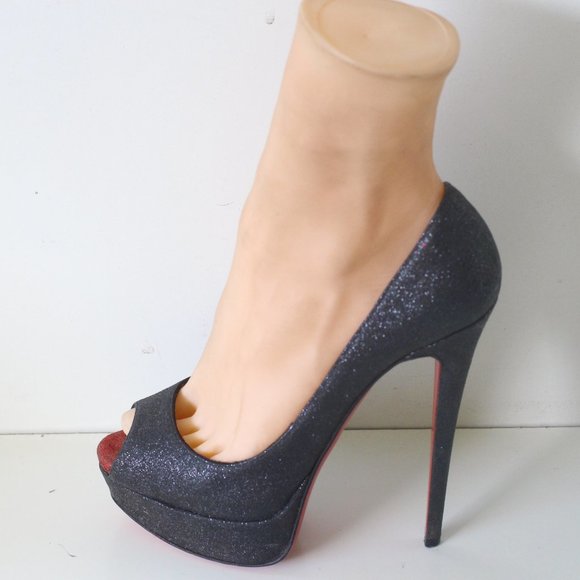 Christian Louboutin Grey Lady Peep Charcoal Glitter Pumps - Picture 3 of 8